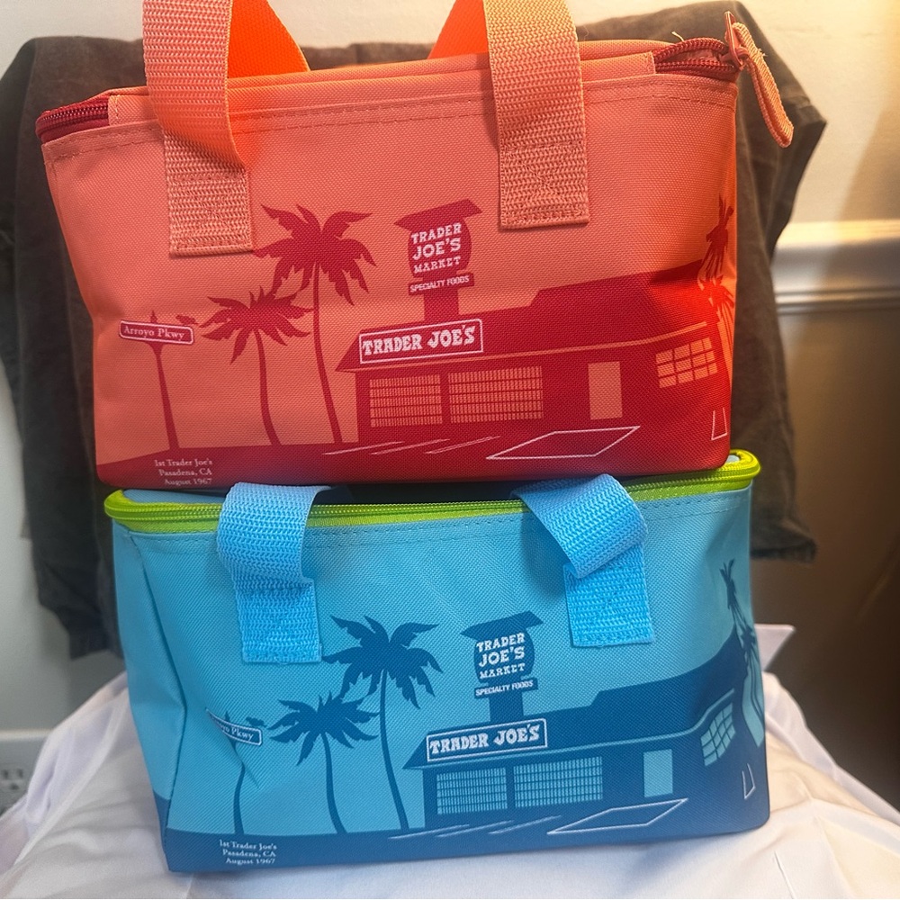 Trader Joe's Insulated Tote Bags - Orange and Blue